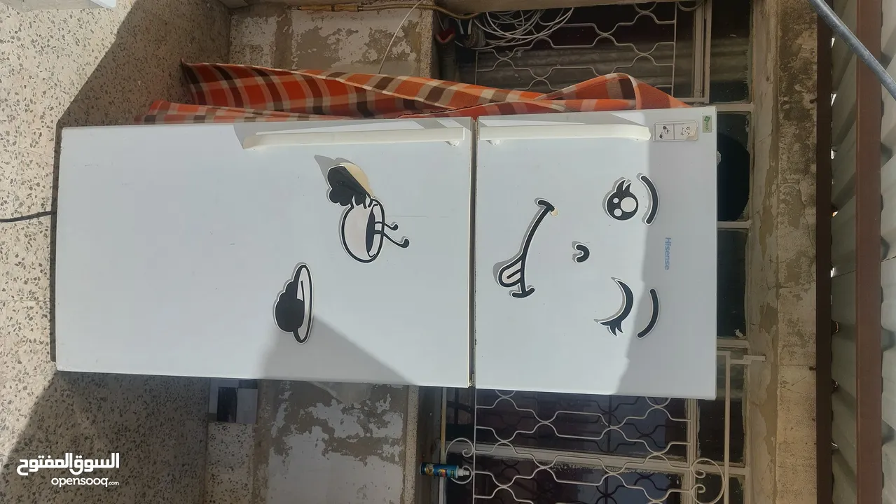 ثلاجة هايسينس بحالة جيدة جدا + غسالة ال جي 7 kg  ايضا بحالة جيدة جدا و الله يبارك لصاحب النصيب