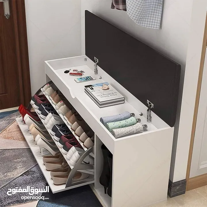 حل أنيق لترتيب مدخل بيتك   خزانة أحذية مع مقعد مريح – قطعة عملية وعصرية بقطعة واحدة رف قلاب