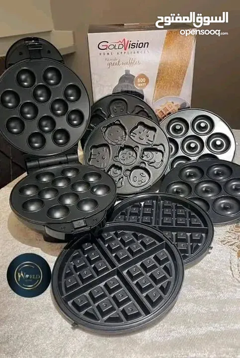 صانع الحلويات Gold Vision  *4 في 1* قوة 800 واط لأداء سريع.  أسطح غير لاصقة لسهولة التنظيف.  4 قوالب