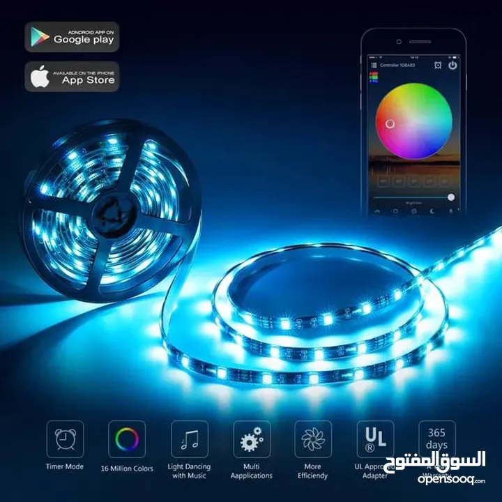 حبل Led بلوتوث  تطبيق طول 10 متر RGB LED تحكم بجميع الاوان وشدة الضوء بدلا من 25د حاليا فقط 16د