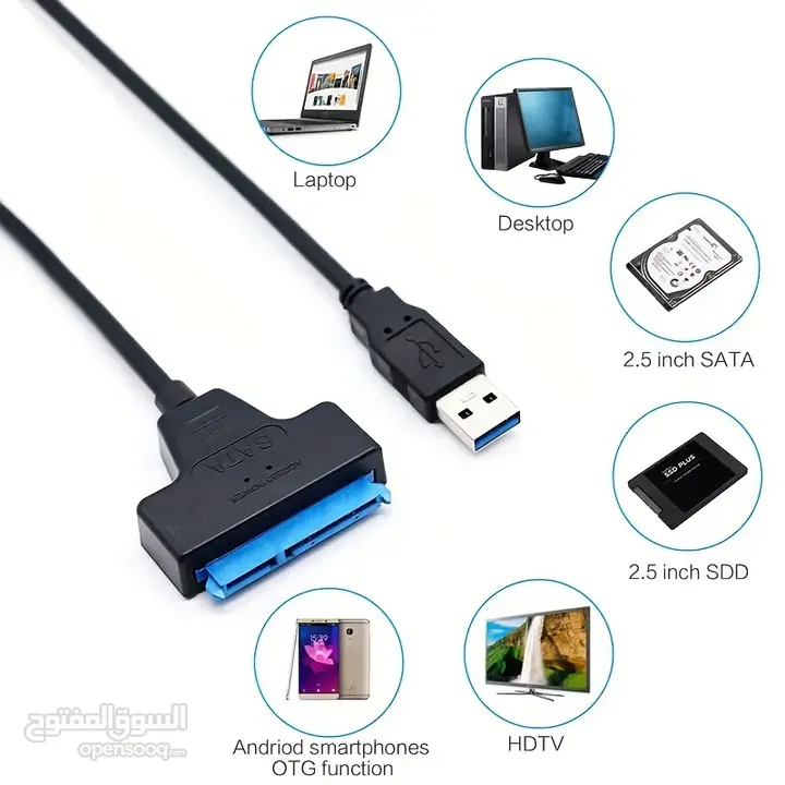 كيبل SATA إلى USB، محول محرك الأقراص الصلبة USB 3.0 إلى SATA 3.0 متوافق مع محرك الأقراص الصلبة وSSD