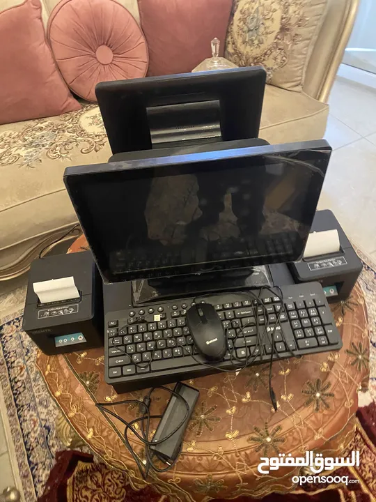نقطة بيع شاشتين لمس مع طابعتين ودرج