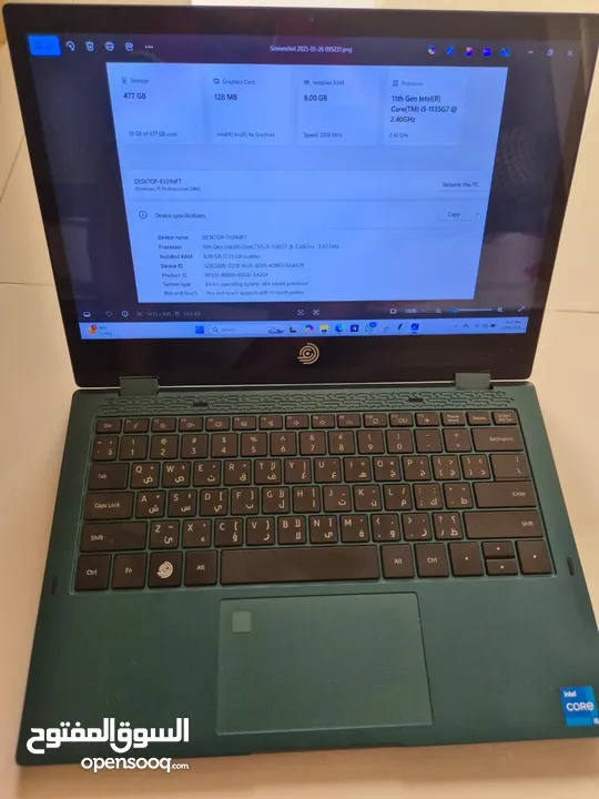 Touchscreen 13.3" Laptop 8gb RAM + 512 GB SSD Memory, Color- Green - foldable to use as Tablet -USB-