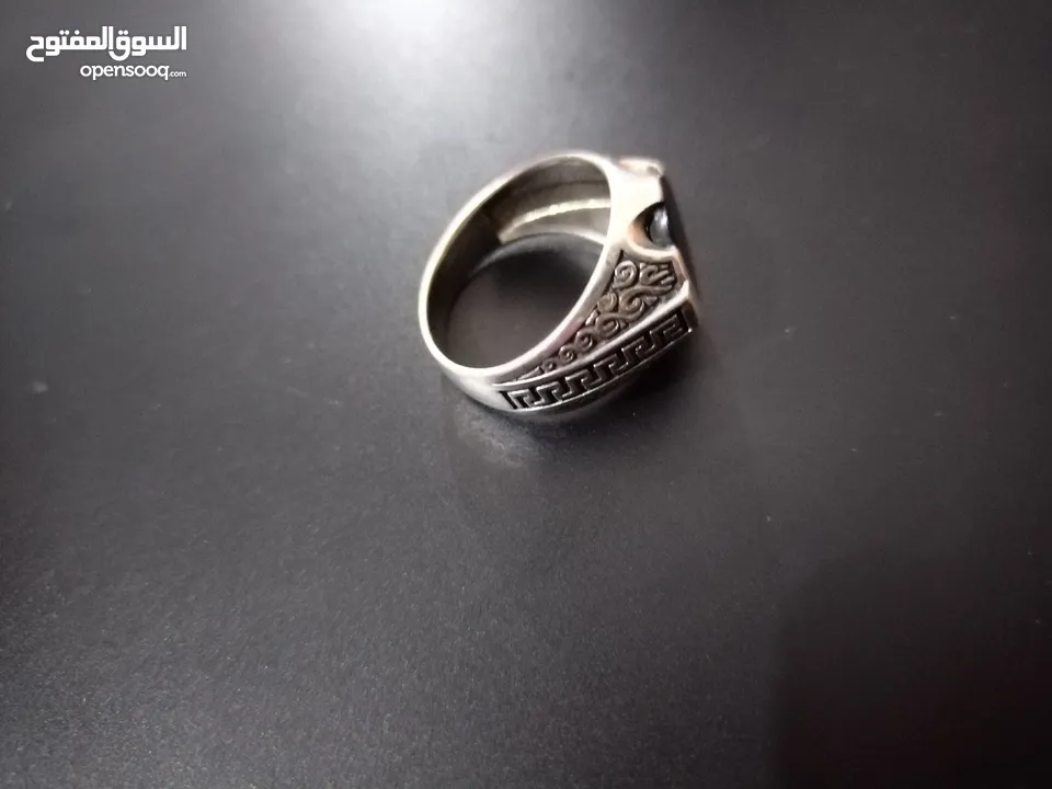 خاتم حجر يماني اسود فضة 925