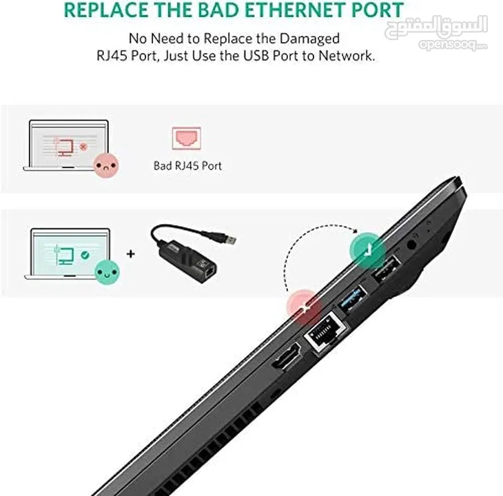 USB 3.0 To 10/100/1000 Gigabit RJ45 Ethernet LAN Network Adapter 1000Mbps تحويلة
