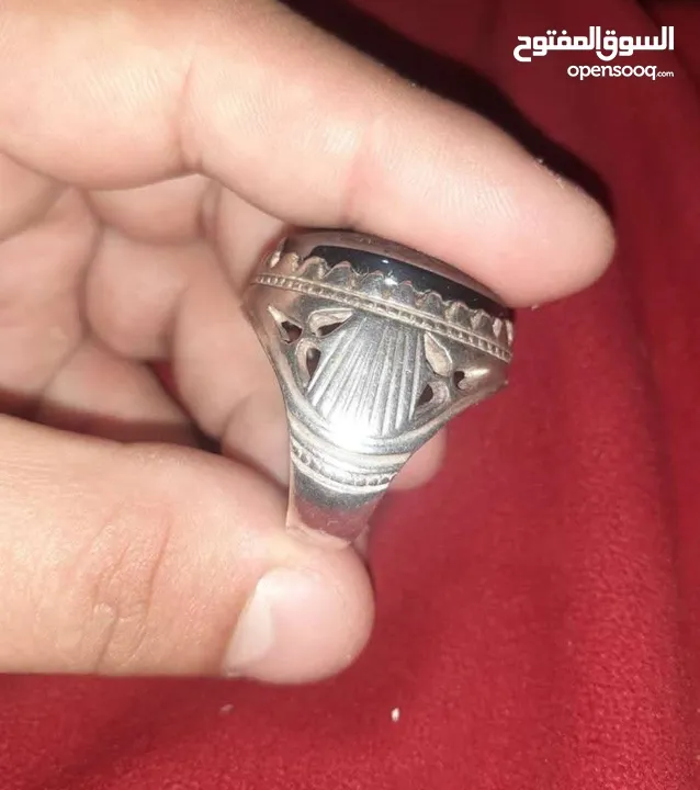 خاتم فحل فضة بحجر حديد صيني هماتيت