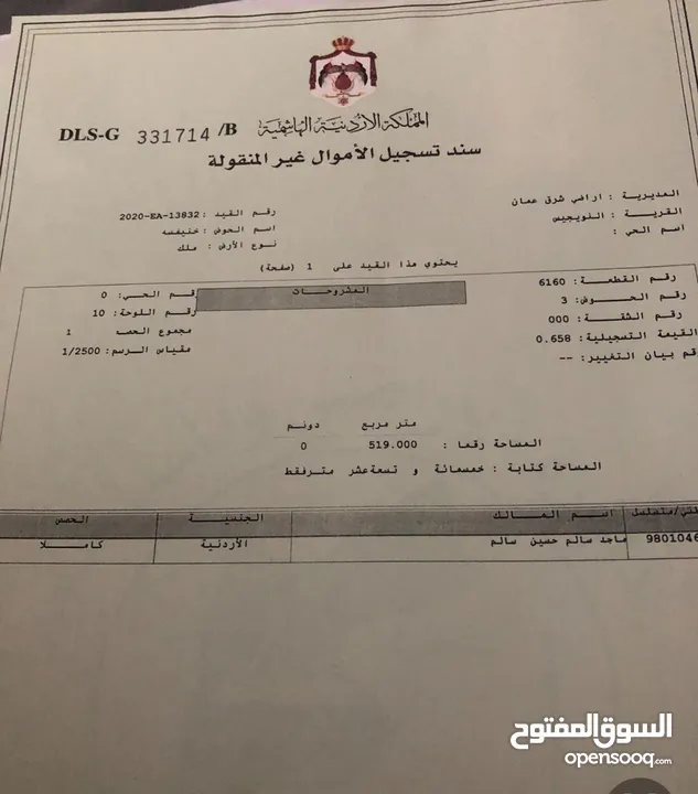 قطعة ارض للبيع في الشهيد الجنوبي مساحتها 519م مطله