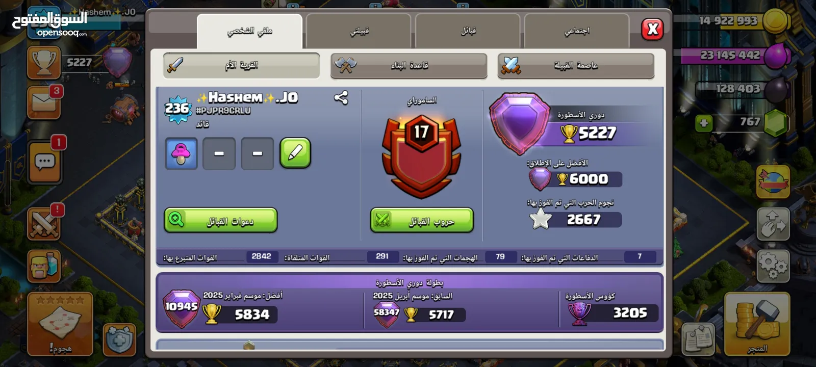 حساب كلاش اف كلانس ماكس مع كلان لفل 17 هديه بسعر قوي قابل للتفاوض