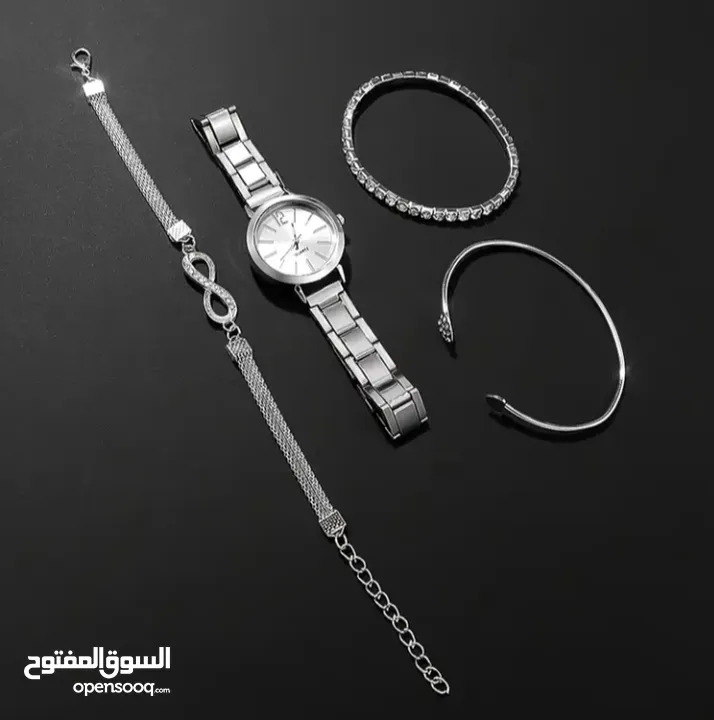 طقم اكوارتز نسائي ساعه وخاتم وسلسال واساور