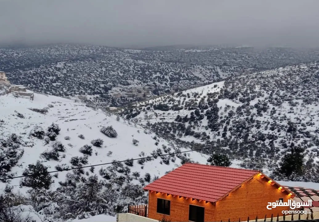 كوخ خشبي غرفتين نوم وصالون وحمام ومطبخ وثلاجه وشاشه ومكيف وغاز وساحه خارجيه مع اطلاله مميزه