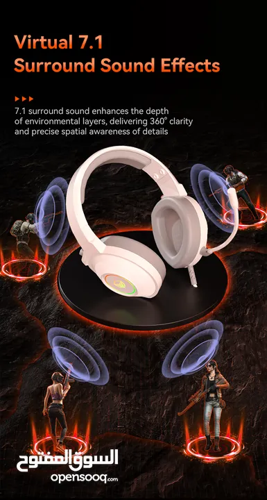 Meetion HP012 RGB 7.1 Virtual Surround Sound Gaming Headset USB -White سماعات لون ابيض