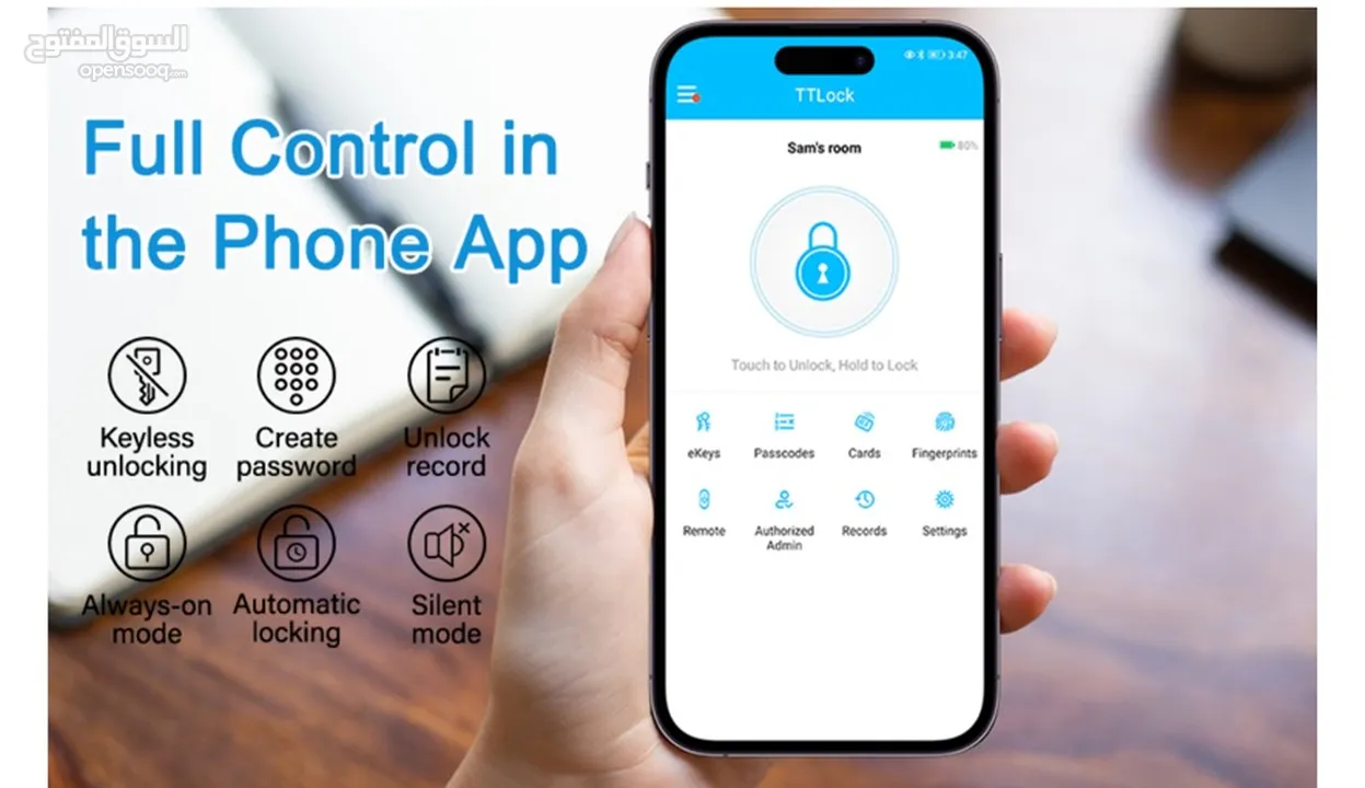 قفل ذكي ‏Razuvious، قفل باب ببصمة الإصبع،قفل دخول بدون مفتاح، تطبيق مجاني، بطاقة IC، للمنزل والمكتب