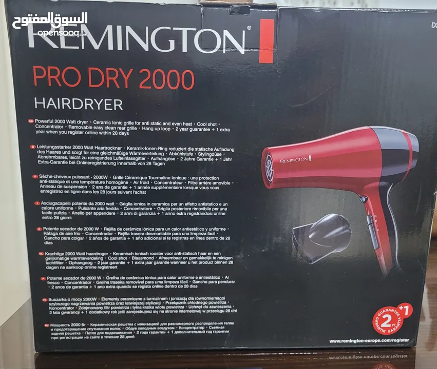 مجفف شعر، ريمنجتون  2000 w من افخر الماركات من  pro dry 2000 جديد غير مستخدم بسعر مغري 17 دينار