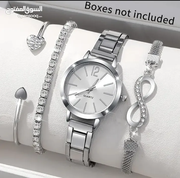 طقم اكوارتز نسائي ساعه وخاتم وسلسال واساور