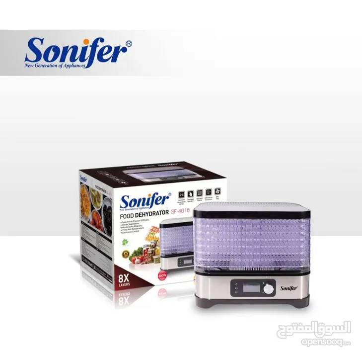 جهاز مجفف الفواكة والخضروات من شركة سونفير Sonifer  بقوة 400 واط  يحتوي على 5 أطباق من الحجم الكبير
