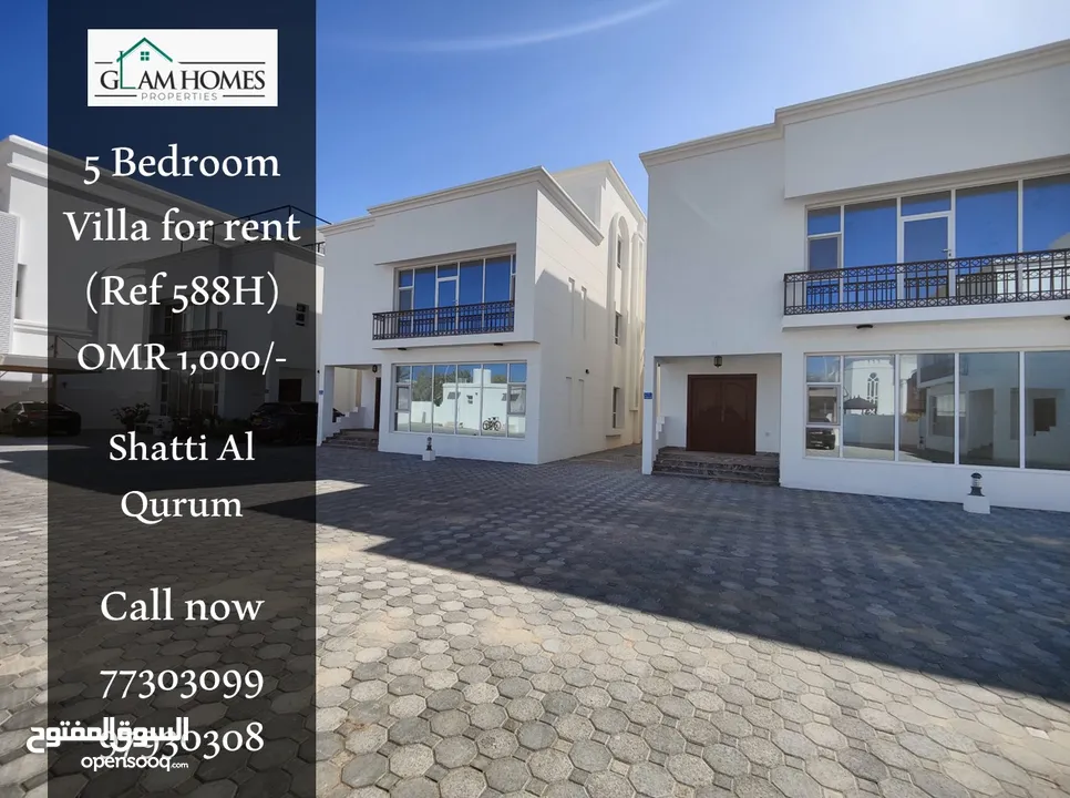 Glamorous 5 BR villa available for rent in Shatti Al Qurum Ref: 588H