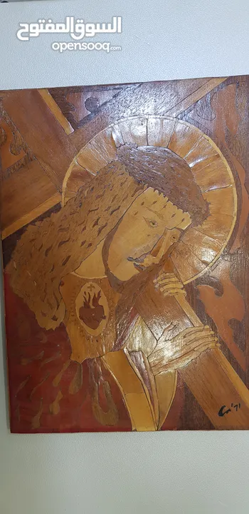 Wood inlaid panel for  jesus  لوحة خشبية  مطعمة ليسوع المسيح