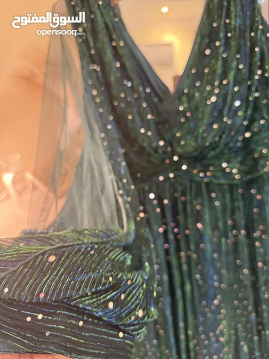 فستان سهرة أنيق بأكمام فانوس مرصع بالترتر