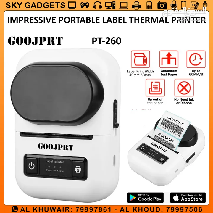 Impressive Portable Label Thermal Printer PT-260 ll Brand-New ll