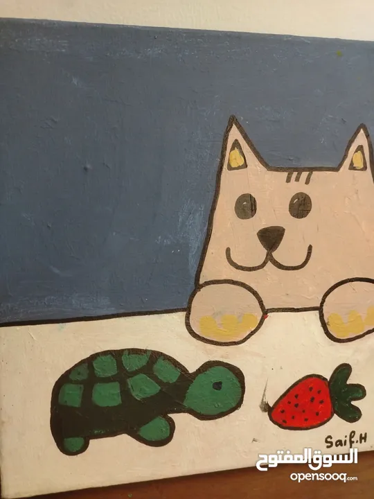 painting of cat and the turtle