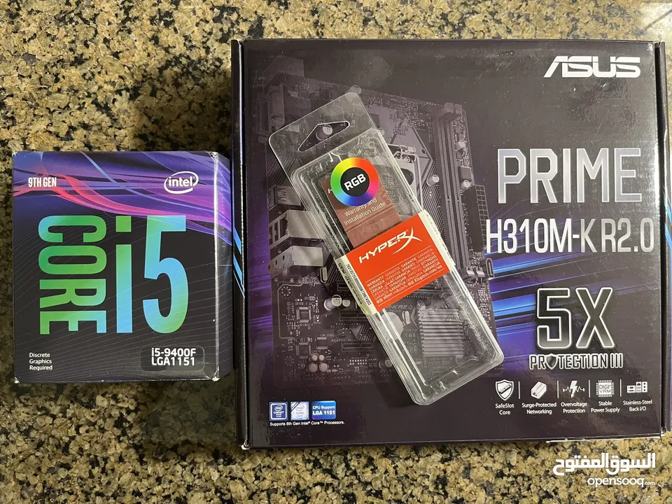 قطع كمبيوتر   CPU Core i5 9th Gen + Motherboard ASUS + HyperX Fury 8GB RGB x2
