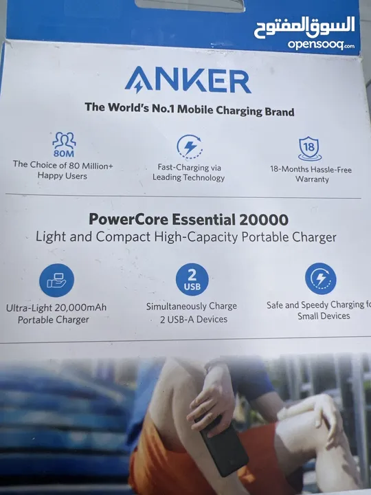PowerBank Anker 20000mAh باور بانك انكر الاصلي 20000 مل امبير مدخلين شحن