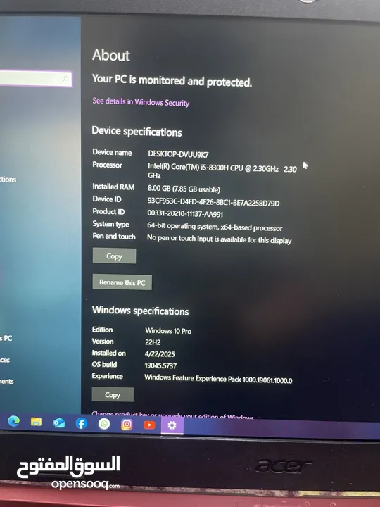 لاب توب acer NITRO windows 10 pro جديد نيفيدا GTX 1050 8 Ram مستعمل بحاله الجديد