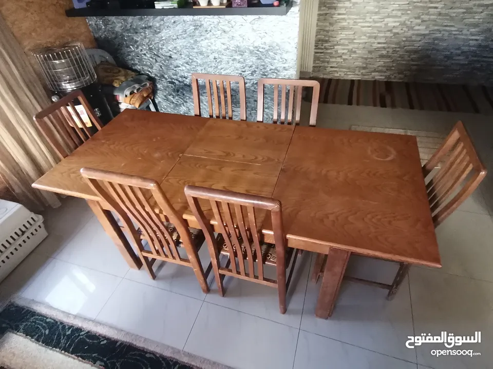 طقم سفره طاوله كبيره +6 كراسي + بفيه 3درفه انتيك خشب بلوط
