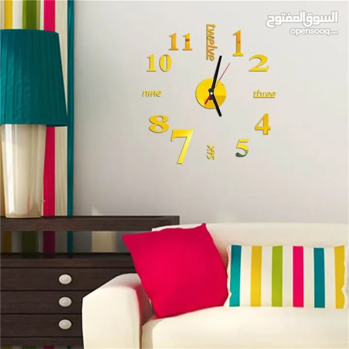 ساعه  حائط  ضخمه ديكور  ساعة  لون ذهبي و اسود و فضي مرآه و بني  حجمين