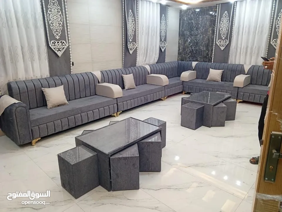 جلسات خليجية أحدث الموديلات 17 مقعد مع طقم طربيزاط + مراكي مع مخدات