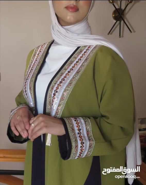 Olive & Plum Handcrafted Embroidered Abaya – Elegant Modern Design - Free Size