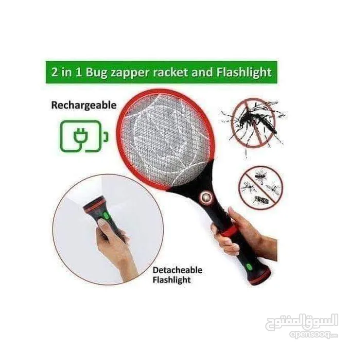 مضرب ناموس كهربائي بقاعدة إلكترونية لقتل جميع أنواع الحشرات المزعجة بدون أضرار صحية.