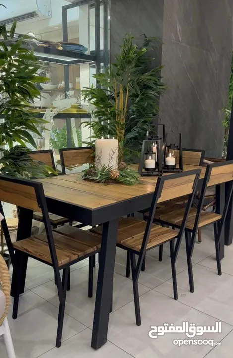 طاولات وكراسي خارجية المنيوم وحديد وخشب