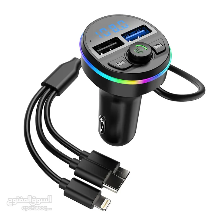 Chargeur de voiture et transmetteur MP3 FM Bluetooth RGB avec 3 câble de chargement G-451