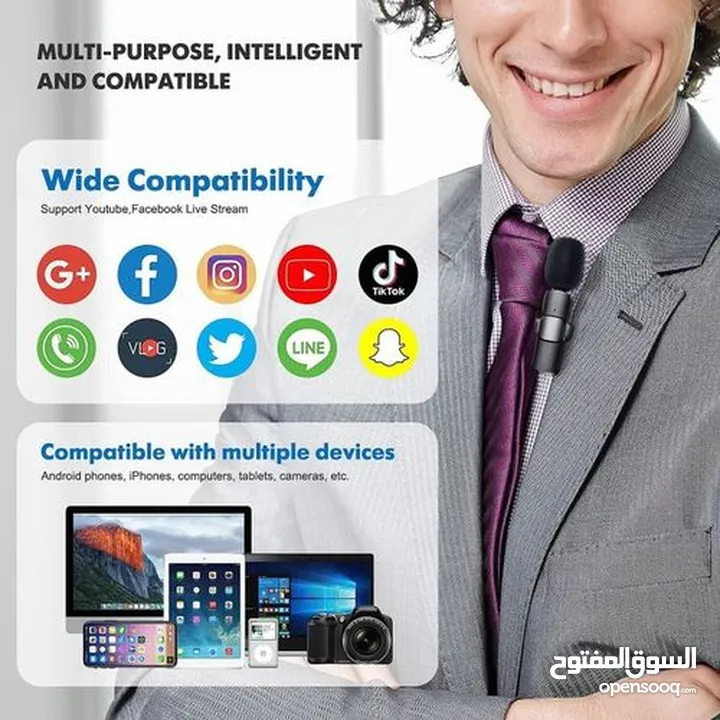 Wireless Microphone/Lapel Microphone,Portable-For IOS & Android ميكرفون للموبايل اندرويد و ايفون