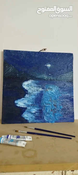 لوحة أكريلك معاصرة رسم يدوي بإطار خسبي.. امواج سحرية