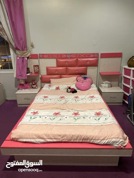 Bed Set with Mattress, Curtains, Dressing Table & Cupboard