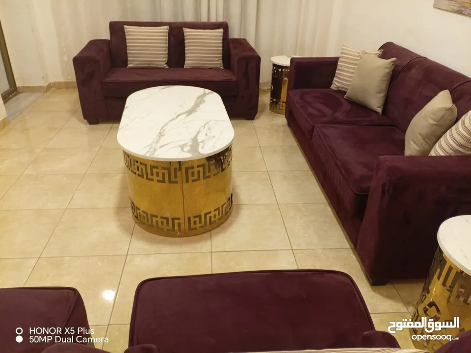 طقم كنب مستورد نخب أول 7 مقاعد (ثلاثي + ثنائي + 2 مفرد) خشب سويد فل + إسفنج دانلوب طبي