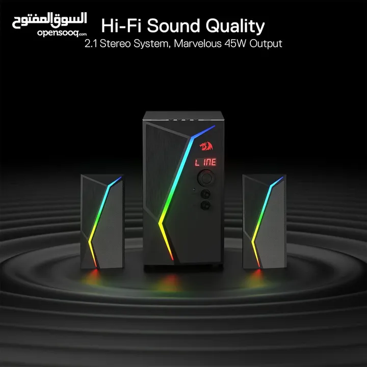 Redragon GS520 PRO Computer Gaming Speakers with Subwoofer, 2.1 Channel RGB سماعات مع اضاءة صوت صح