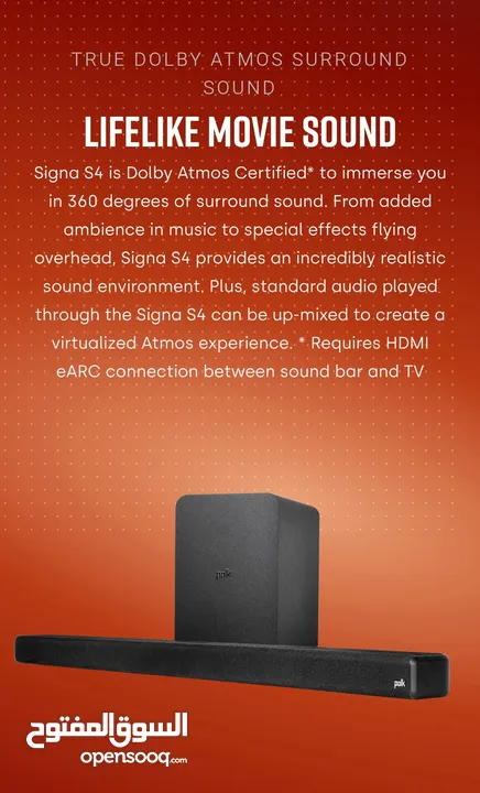 Polk Audio Signa S4  Dolby Atmos 3.1.2 Professional Sound Bar with Wireless Subwoofer