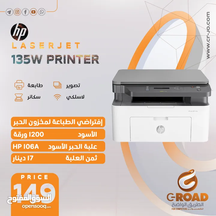 Printing technology HP LASER MFP 135 W طابعة ليزر من أتش بي أفضل المواصفات واي فاي اسود