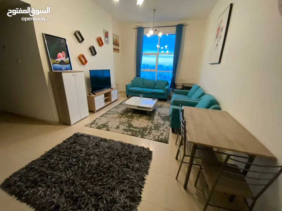 أجمل غرفتين وصاله مفروشة بالكامل للإيجار الشهري في عجمان شارع خليفة أبراج السيتي تاور