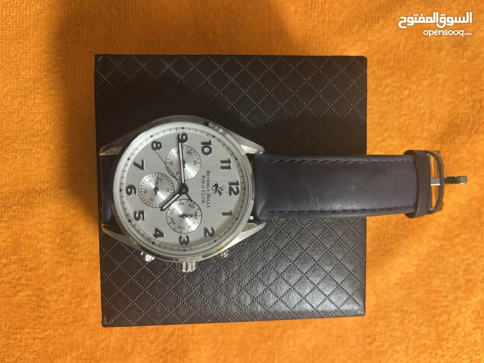 ساعة بولو رجالية B.H. Polo Club Matteo Multifunction Dark Blue Leather White Dial For Men