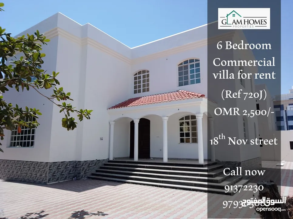 Beautiful 6 BR commercial villa for rent in 18th Nov street Ref: 720J