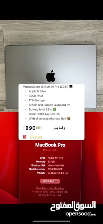 Macbook 2021 m1 pro 32GB RAM 1TB SSD CLEAN 100%