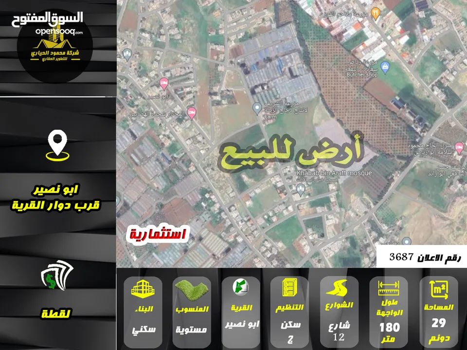 رقم الاعلان (3687) ارض سكنية  استثمارية للبيع في منطقة ابو نصير