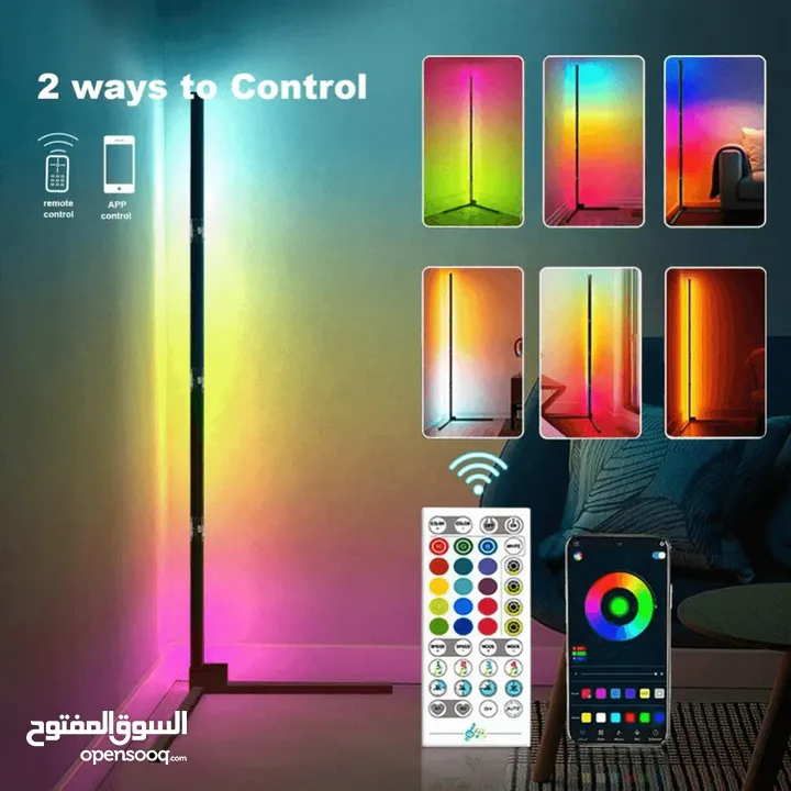 اضاءة حائط للغرف شكل زاوية RGB مع تحكم على التطبيق كامل Modern LED Floor Lamp RGB Corner Decoration