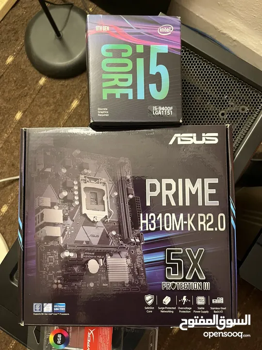 قطع كمبيوتر   CPU Core i5 9th Gen + Motherboard ASUS + HyperX Fury 8GB RGB x2