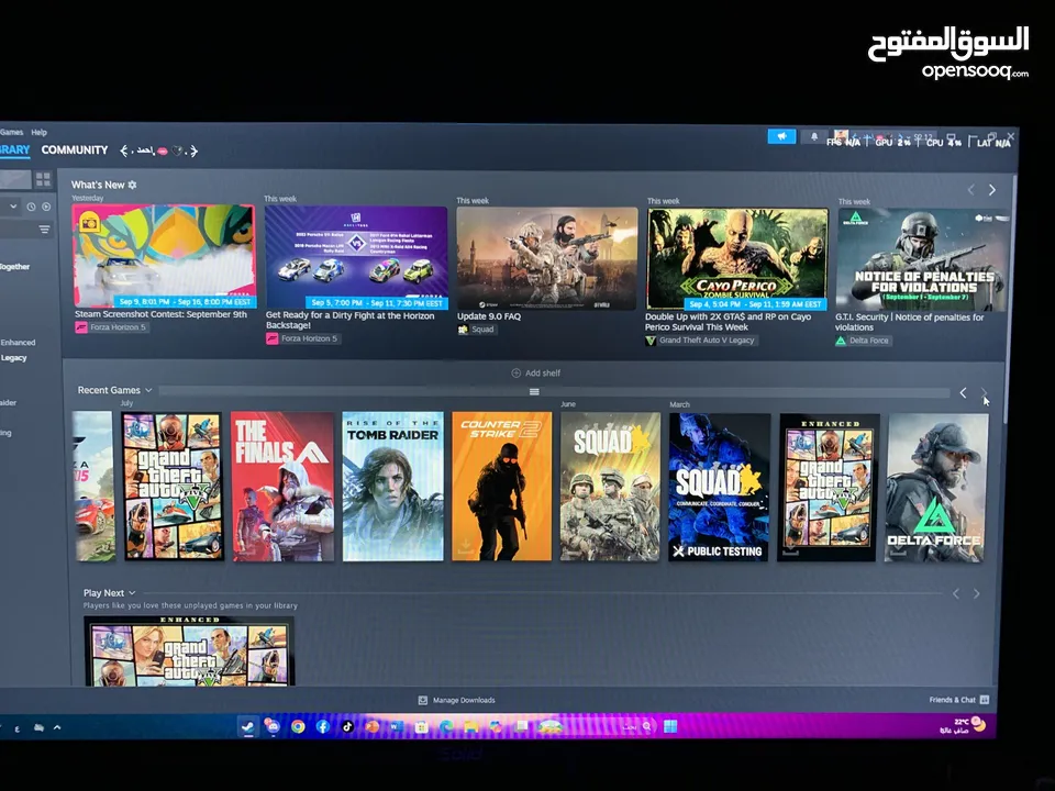 حساب ستيم عليه لعبه backrooms و GTA5 و FORZA HORAIZON 5 و Inside و rise of the tomb و squad بسعر 200