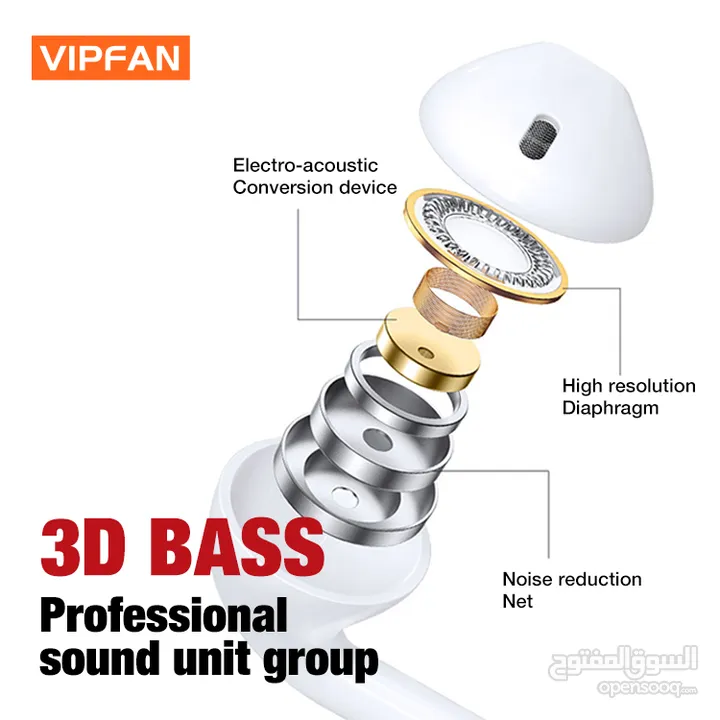 سماعه اذن اصلي  مدخل AUX 3.5 عالي الجودة  AUX Input VFan M04 Earphone Original Lightning Chip